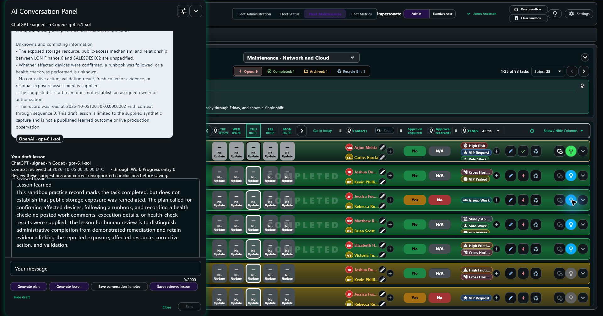 Unsaved lesson draft for a separate completed public-storage task, with an editable Reviewed lesson field.